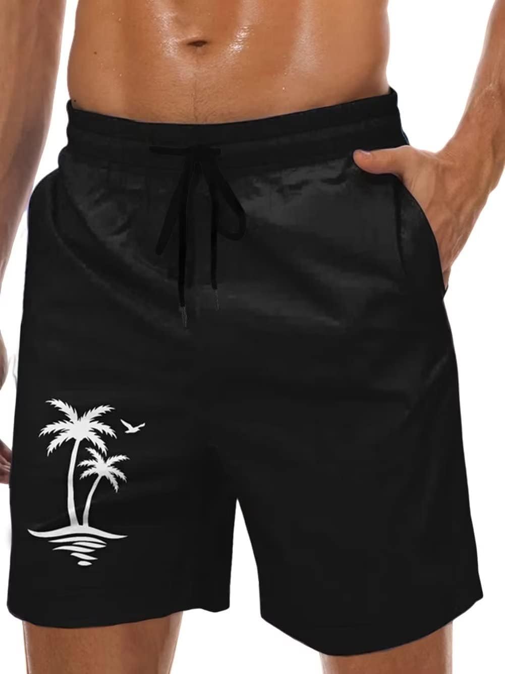 Men's Swim Trunk Hawaiian Mesh Lining Swimsuits Beach Shorts with Pockets - Picture 107 of 138