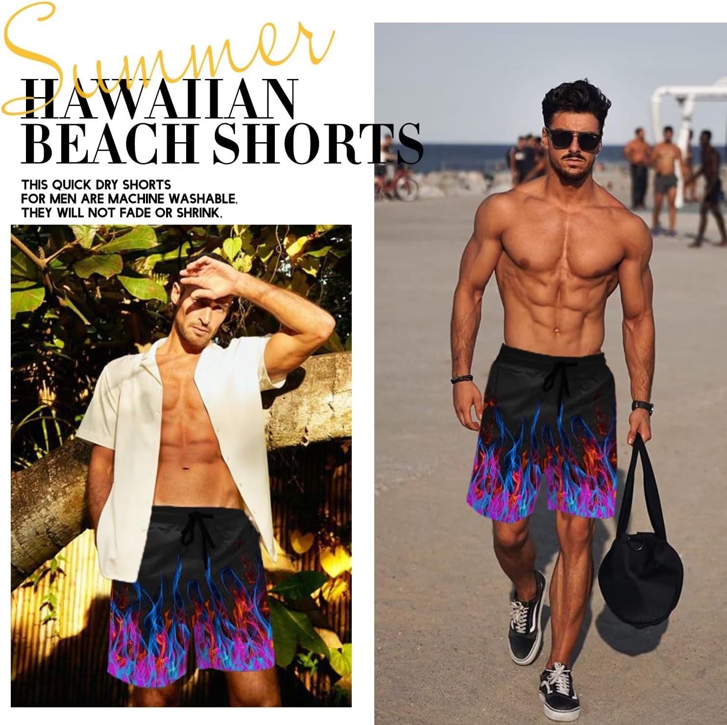 Men's Swim Trunk Hawaiian Mesh Lining Swimsuits Beach Shorts with Pockets - Picture 115 of 138