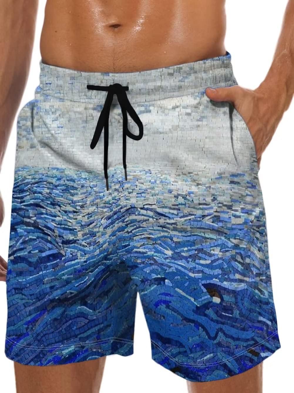 Men's Swim Trunk Hawaiian Mesh Lining Swimsuits Beach Shorts with Pockets - Picture 118 of 138