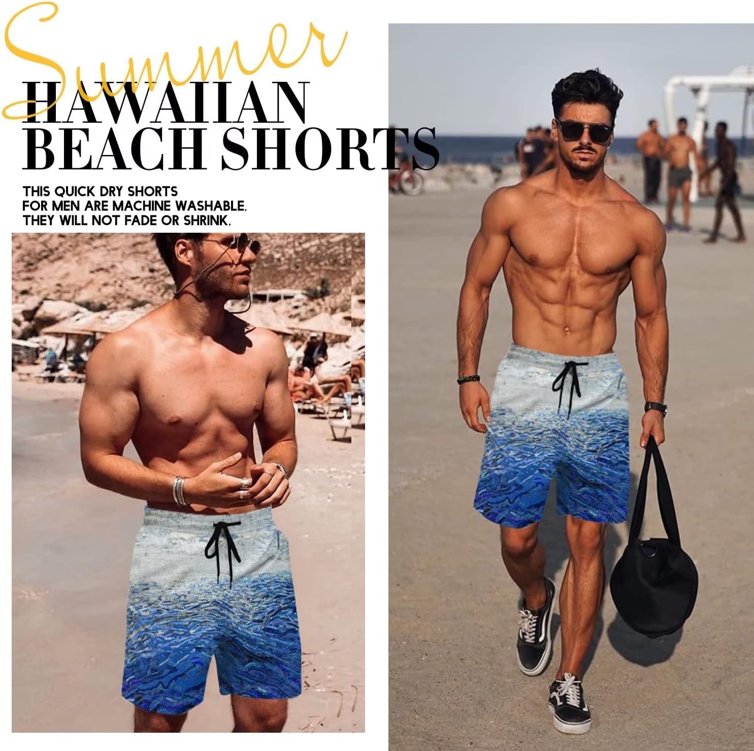 Men's Swim Trunk Hawaiian Mesh Lining Swimsuits Beach Shorts with Pockets - Picture 120 of 138