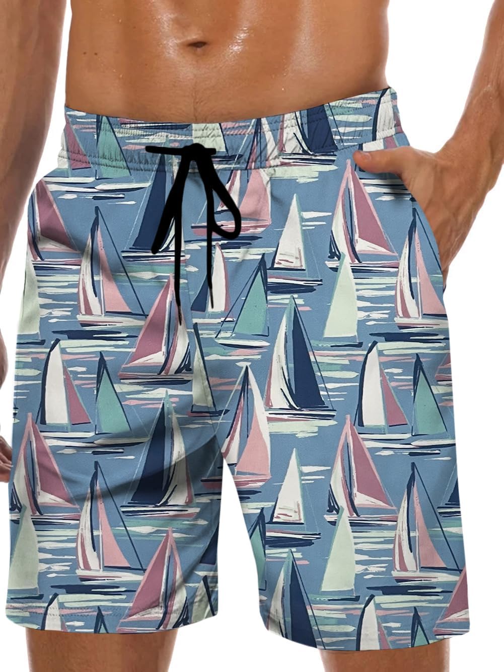 Men's Swim Trunk Hawaiian Mesh Lining Swimsuits Beach Shorts with Pockets - Picture 124 of 138