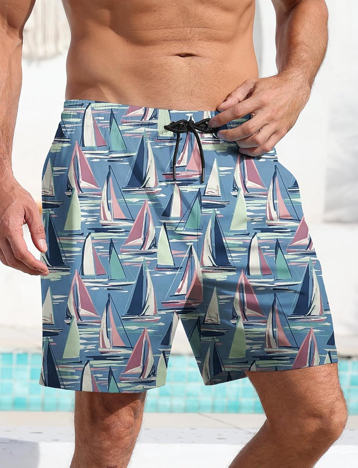 Men's Swim Trunk Hawaiian Mesh Lining Swimsuits Beach Shorts with Pockets - Picture 125 of 138
