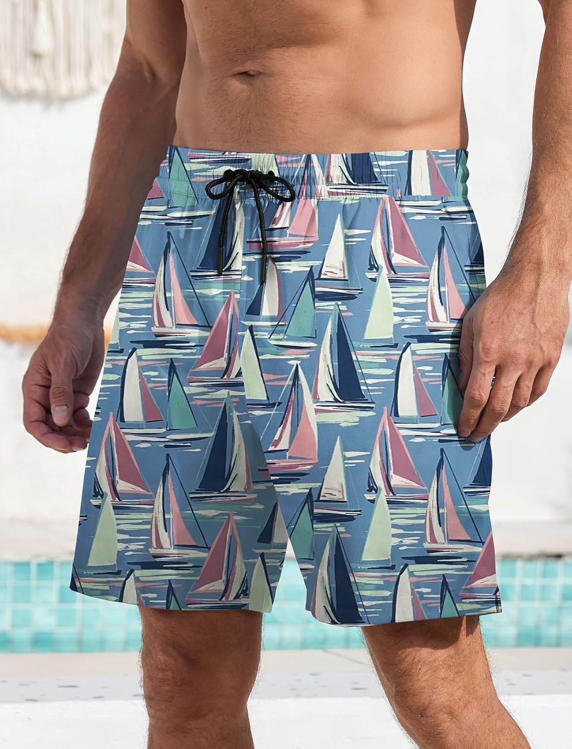 Men's Swim Trunk Hawaiian Mesh Lining Swimsuits Beach Shorts with Pockets - Picture 126 of 138