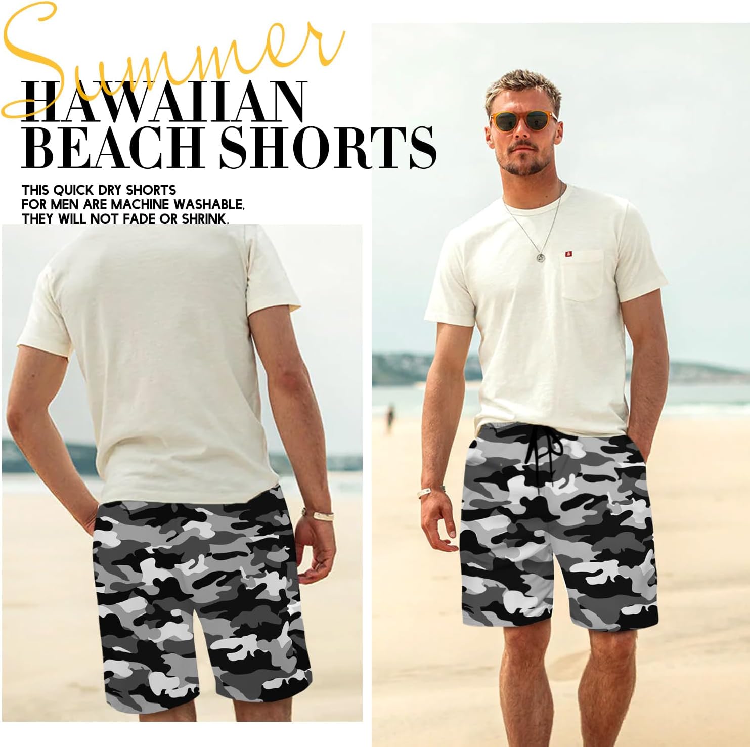 Men's Swim Trunk Hawaiian Mesh Lining Swimsuits Beach Shorts with Pockets - Picture 136 of 138