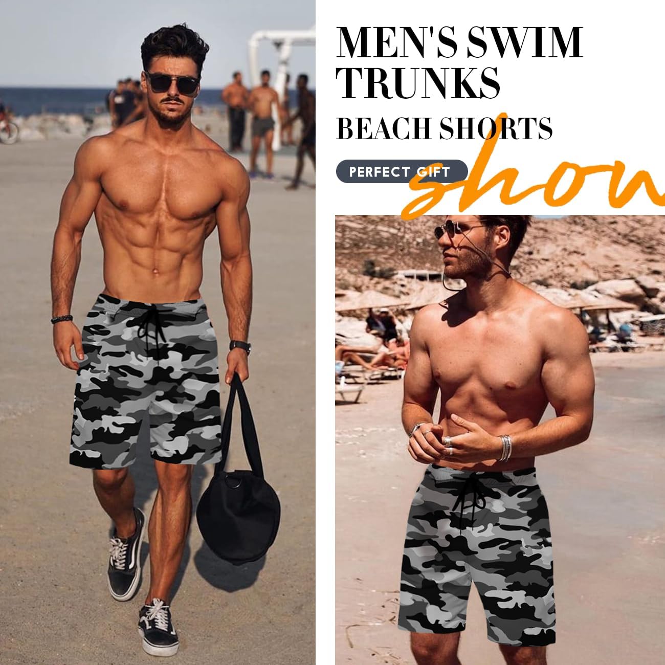 Men's Swim Trunk Hawaiian Mesh Lining Swimsuits Beach Shorts with Pockets - Picture 137 of 138