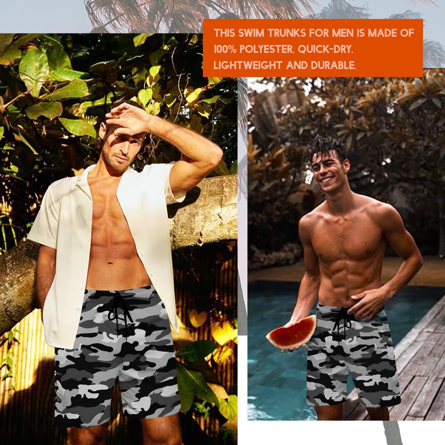 Men's Swim Trunk Hawaiian Mesh Lining Swimsuits Beach Shorts with Pockets - Picture 138 of 138