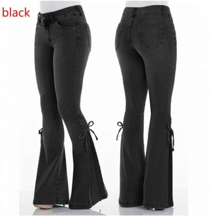 Retro Damen Bowknot Schlagjeans Schlaghose Jeanshose Damenhose Stretch - Bild 11 von 12