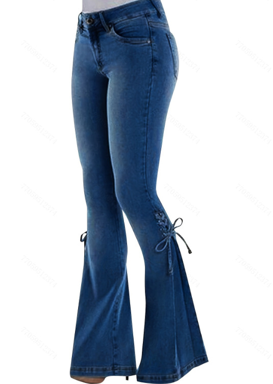 Retro Damen Bowknot Schlagjeans Schlaghose Jeanshose Damenhose Stretch - Bild 12 von 12