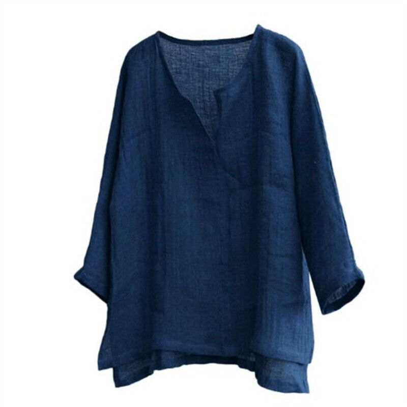 Men's Cotton Linen Breathable Shirt V Neck Long Sleeve Casual Loose Top Summer - Picture 9 of 13