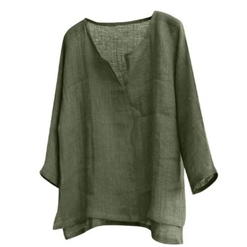 Men's Cotton Linen Breathable Shirt V Neck Long Sleeve Casual Loose Top Summer - Picture 11 of 13