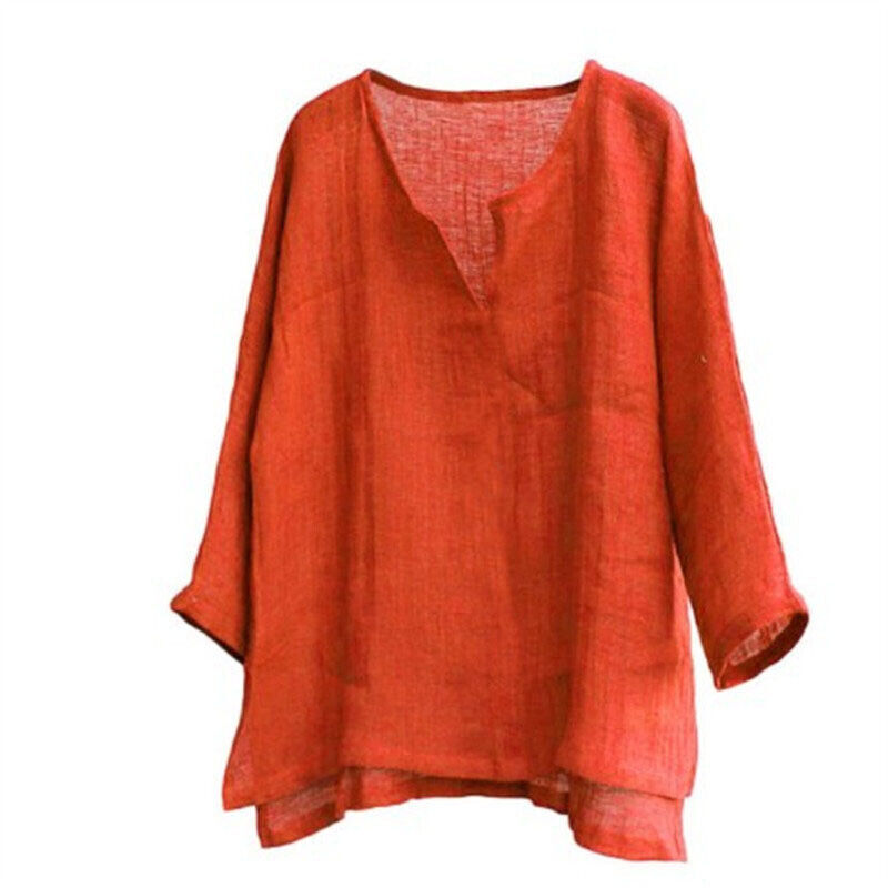 Men's Cotton Linen Breathable Shirt V Neck Long Sleeve Casual Loose Top Summer - Picture 12 of 13
