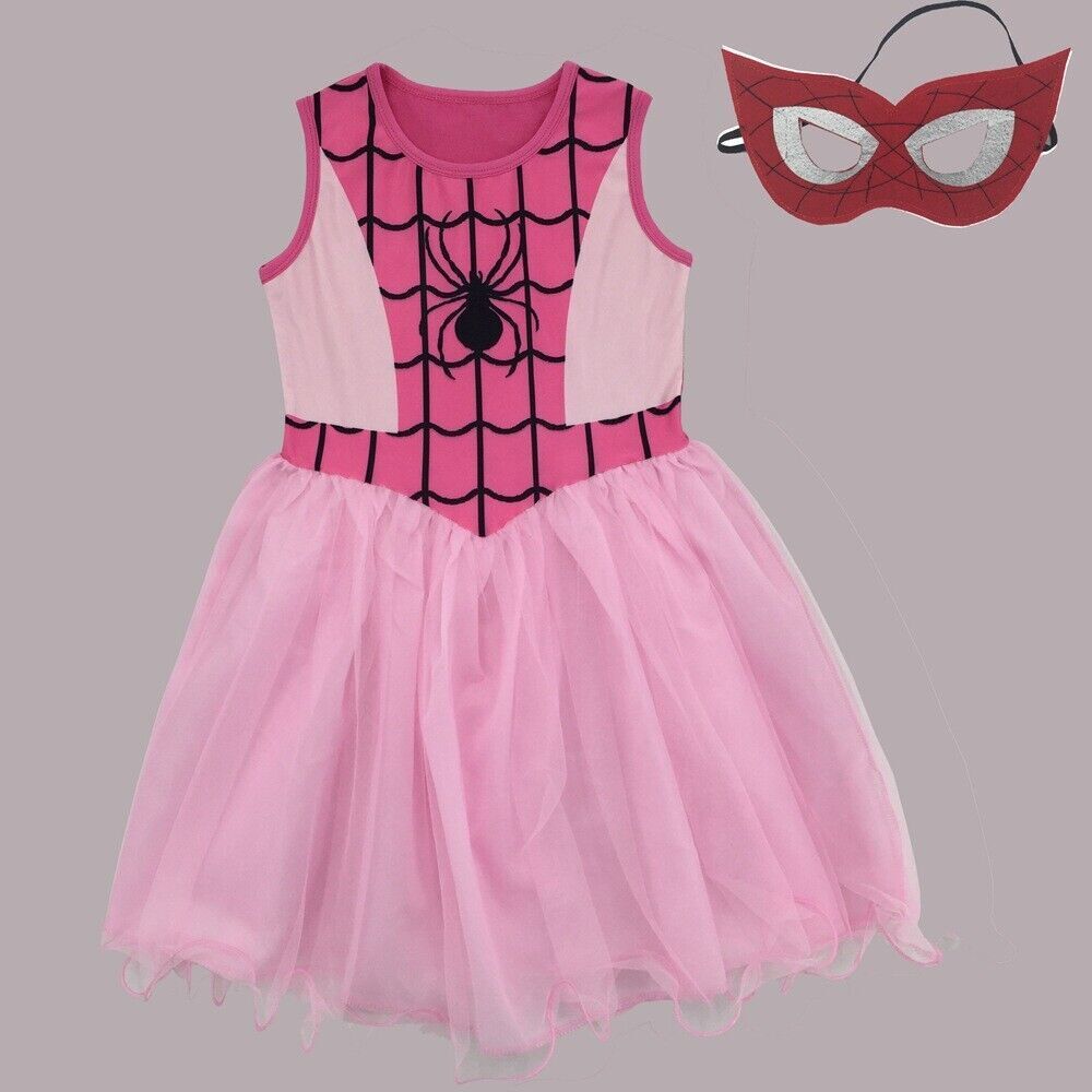 Girls Kids Spidergirl Costume Fancy Dress Up Superhero Spider-man Mask CosplayUK - Picture 19 of 20