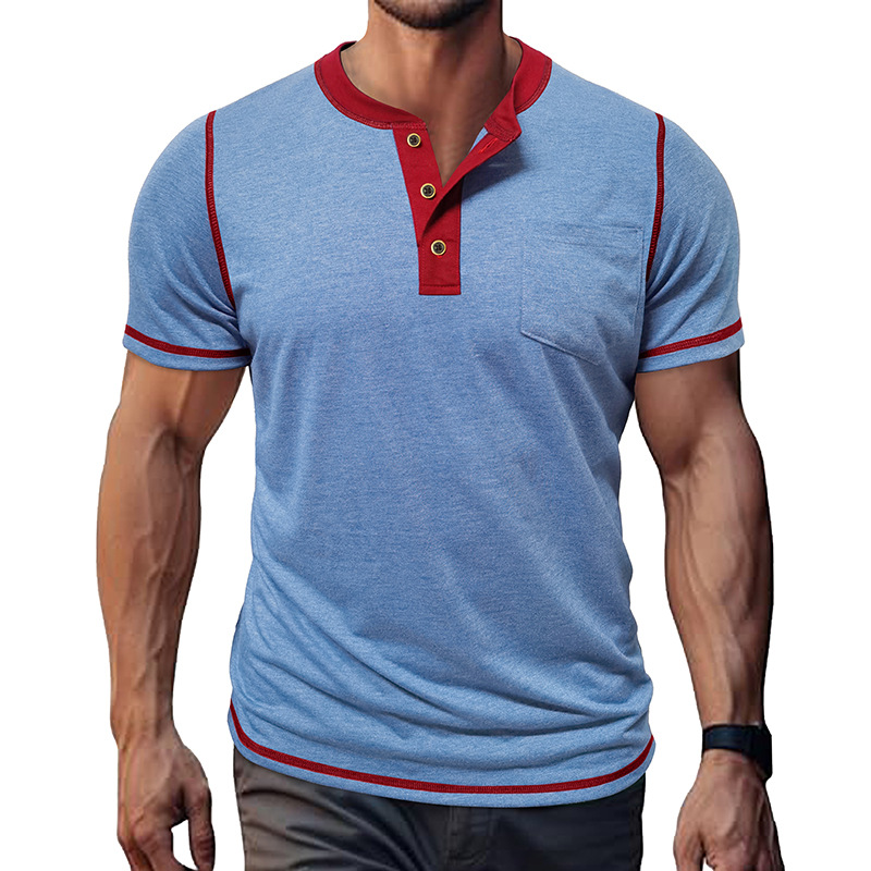Summer Crew Neck Short Sleeve T-shirt Men's Leisure Fitness Henry Shirt Tops - Picture 28 of 30