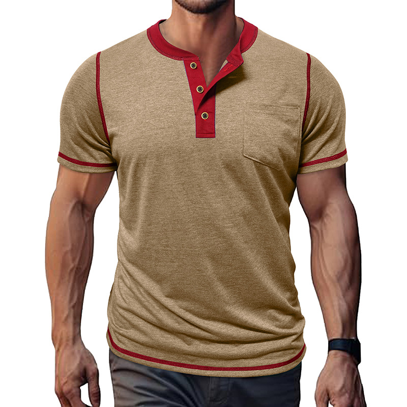 Summer Crew Neck Short Sleeve T-shirt Men's Leisure Fitness Henry Shirt Tops - Picture 25 of 30