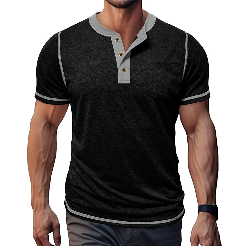 Summer Crew Neck Short Sleeve T-shirt Men's Leisure Fitness Henry Shirt Tops - Picture 30 of 30