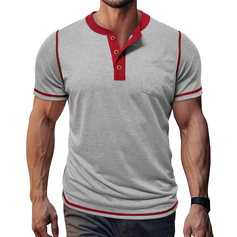 Summer Crew Neck Short Sleeve T-shirt Men's Leisure Fitness Henry Shirt Tops - Picture 27 of 30
