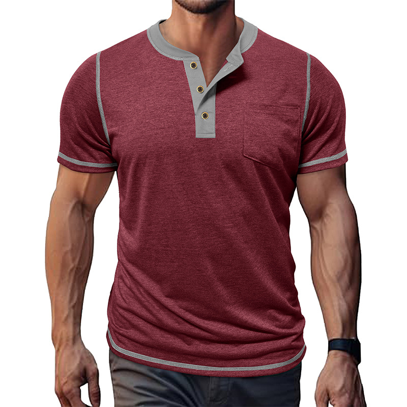 Summer Crew Neck Short Sleeve T-shirt Men's Leisure Fitness Henry Shirt Tops - Picture 26 of 30