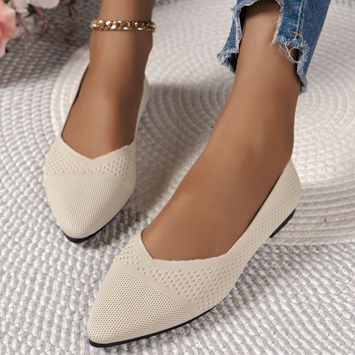 Zapatos planos de punto para mujer Zapatos de salón con punta puntiaguda Damas Sin cordones Trabajo Informales Mocasines Talla - Imagen 18 de 19