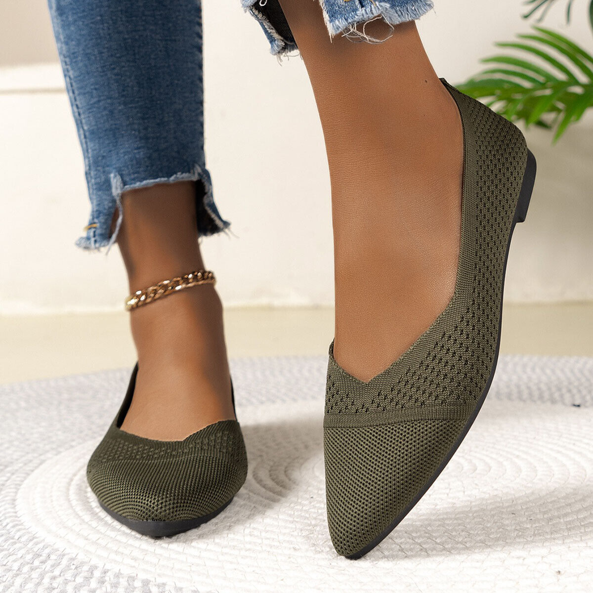 Zapatos planos de punto para mujer Zapatos de salón con punta puntiaguda Damas Sin cordones Trabajo Informales Mocasines Talla - Imagen 19 de 19