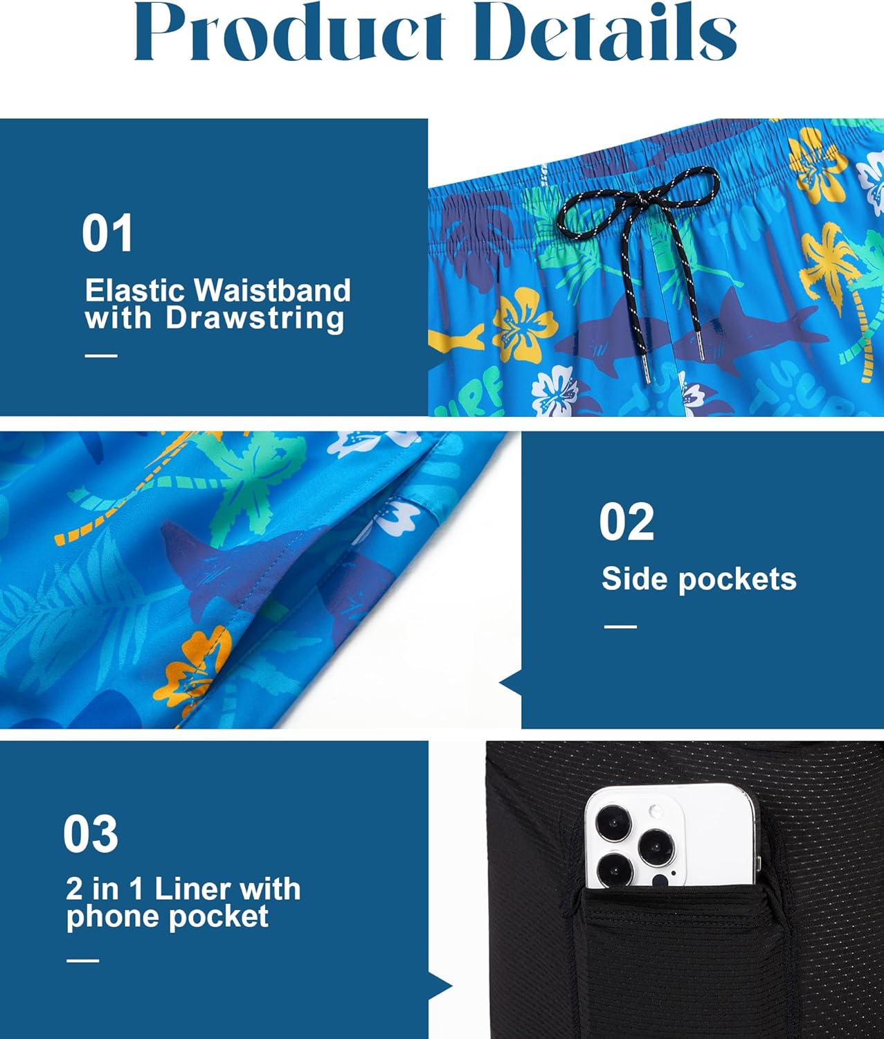 Herren Badehose mit Innenfutter Badeshorts schnelltrocknend Badeanzüge mit Taschen - Bild 27 von 138