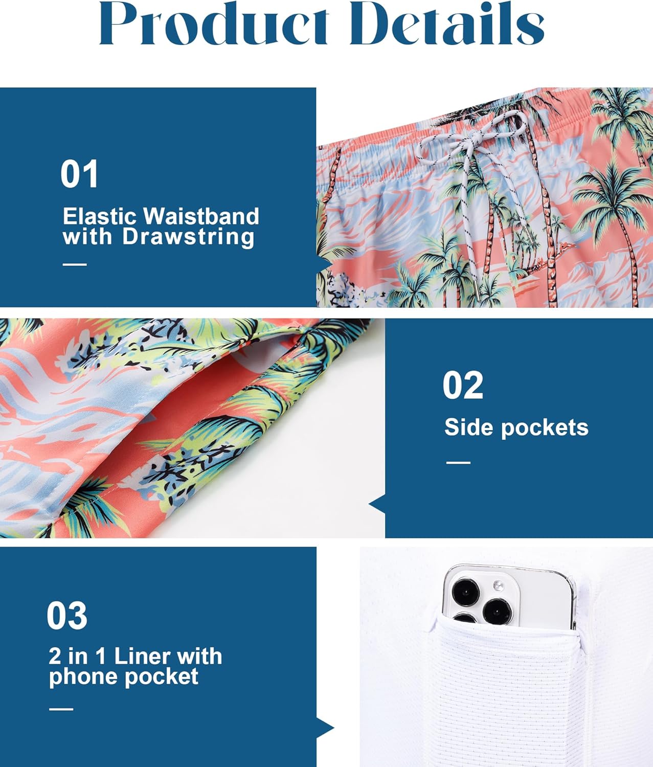 Herren Badehose mit Innenfutter Badeshorts schnelltrocknend Badeanzüge mit Taschen - Bild 52 von 138