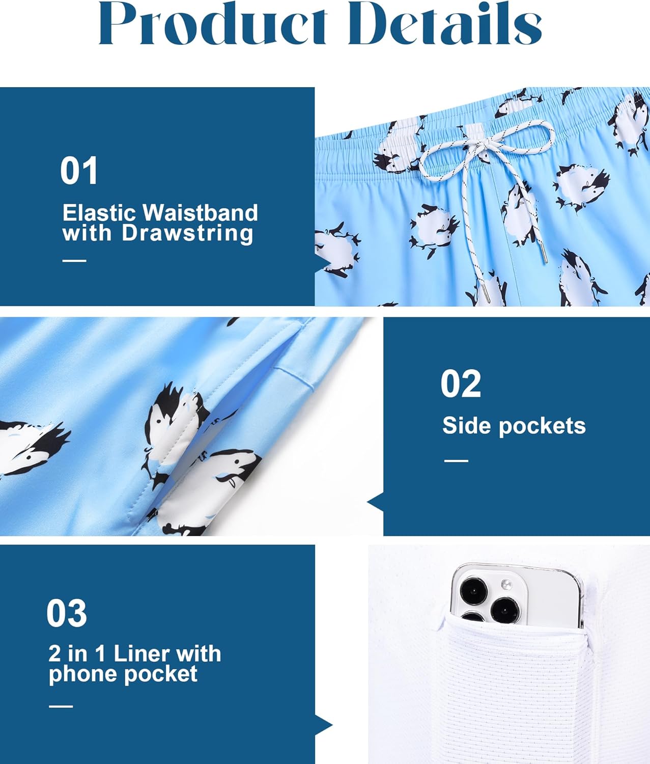 Herren Badehose mit Innenfutter Badeshorts schnelltrocknend Badeanzüge mit Taschen - Bild 60 von 138