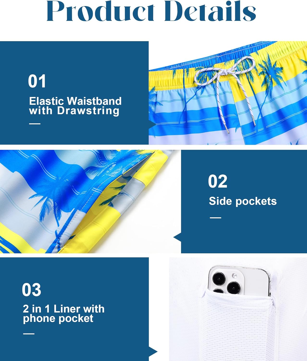 Herren Badehose mit Innenfutter Badeshorts schnelltrocknend Badeanzüge mit Taschen - Bild 64 von 138