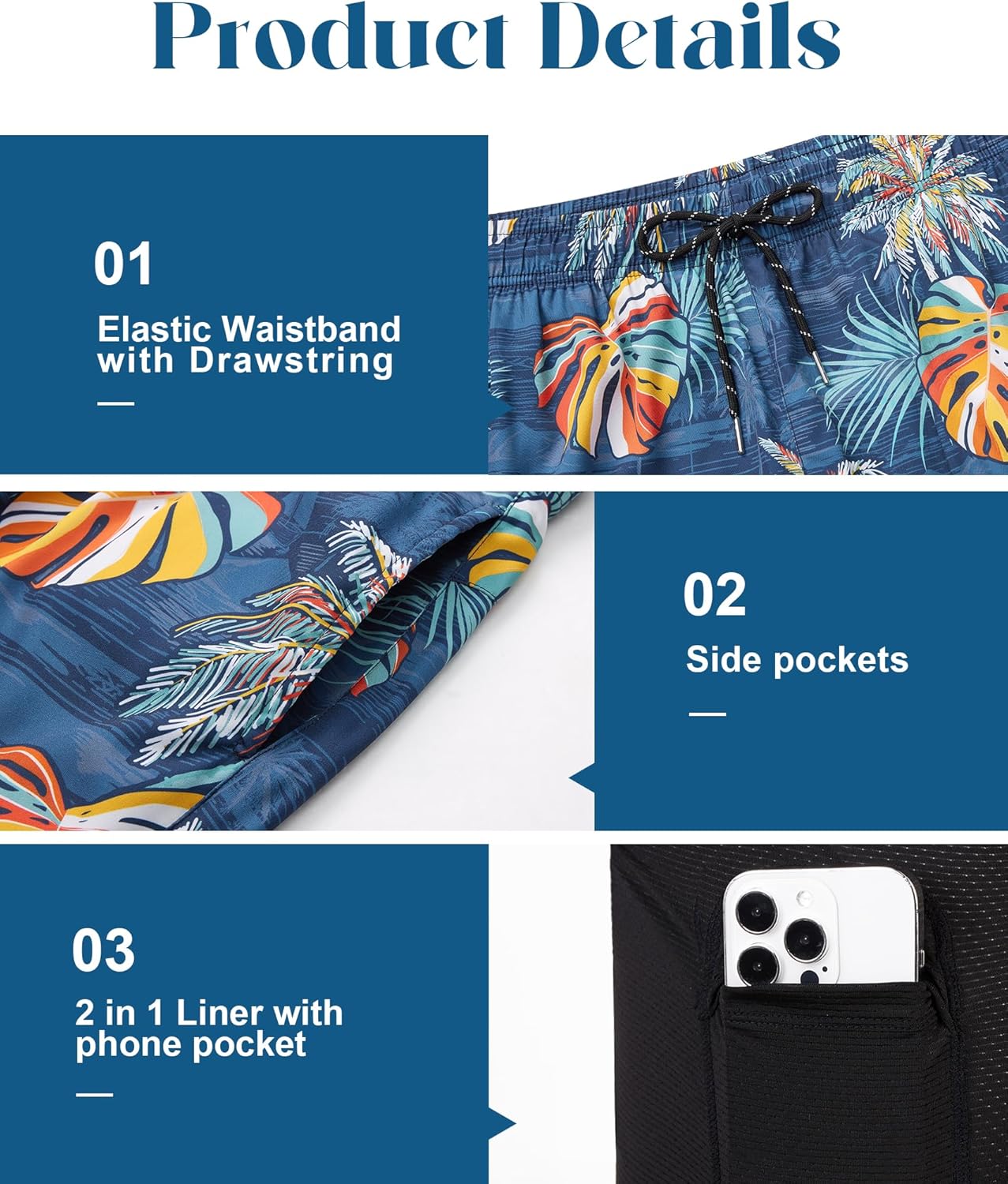 Herren Badehose mit Innenfutter Badeshorts schnelltrocknend Badeanzüge mit Taschen - Bild 72 von 138