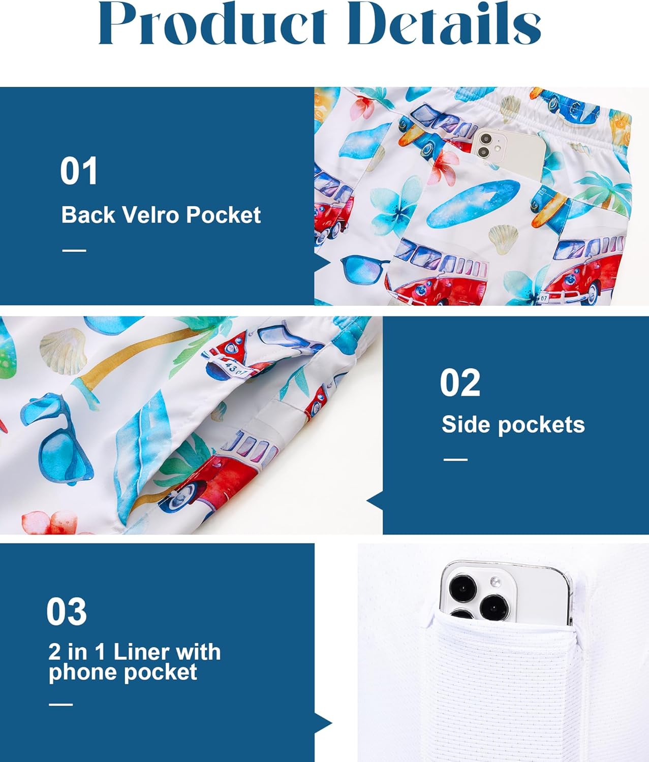 Herren Badehose mit Innenfutter Badeshorts schnelltrocknend Badeanzüge mit Taschen - Bild 76 von 138