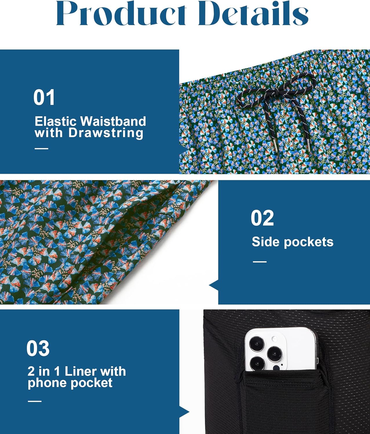 Herren Badehose mit Innenfutter Badeshorts schnelltrocknend Badeanzüge mit Taschen - Bild 80 von 138