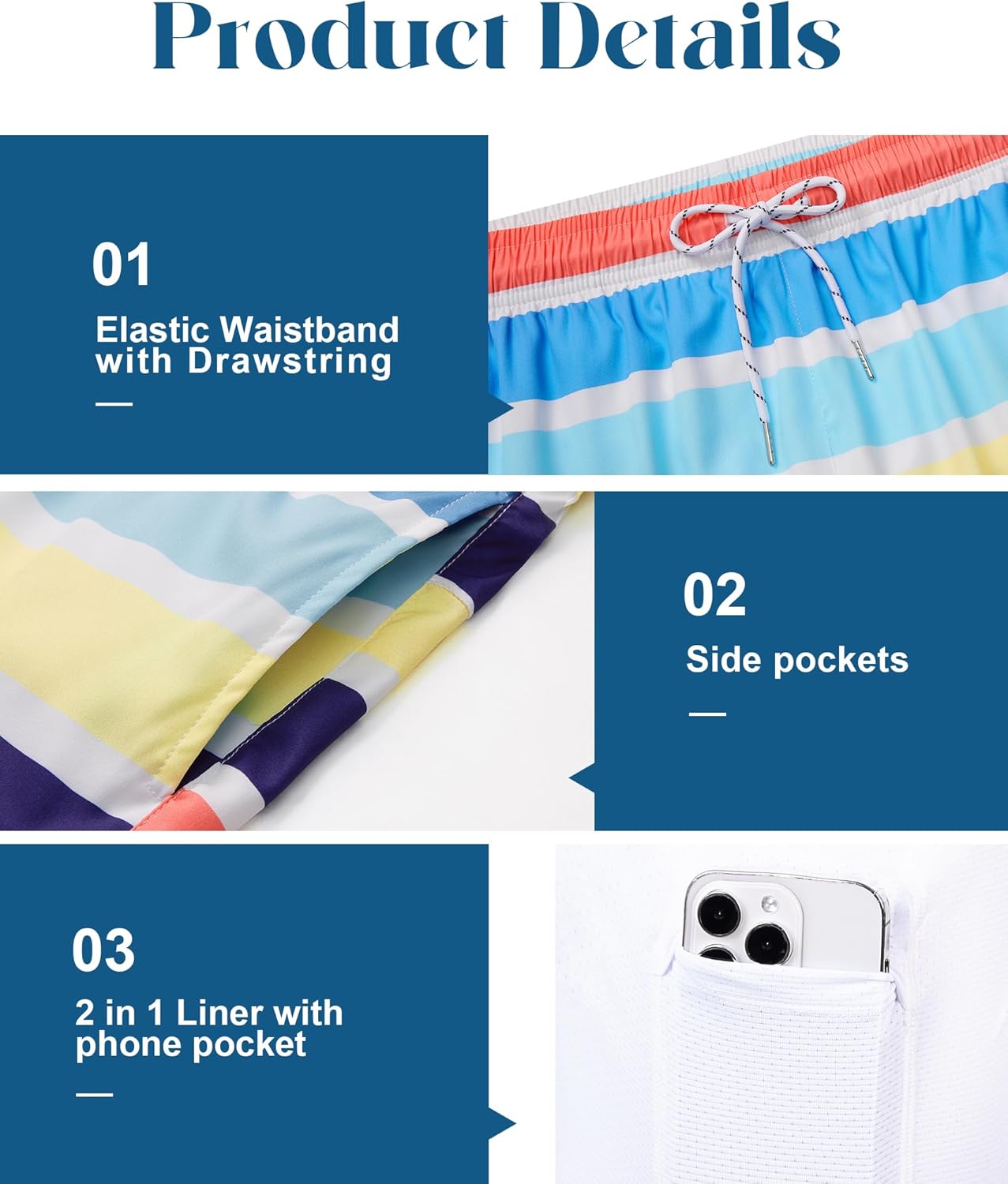 Herren Badehose mit Innenfutter Badeshorts schnelltrocknend Badeanzüge mit Taschen - Bild 84 von 138