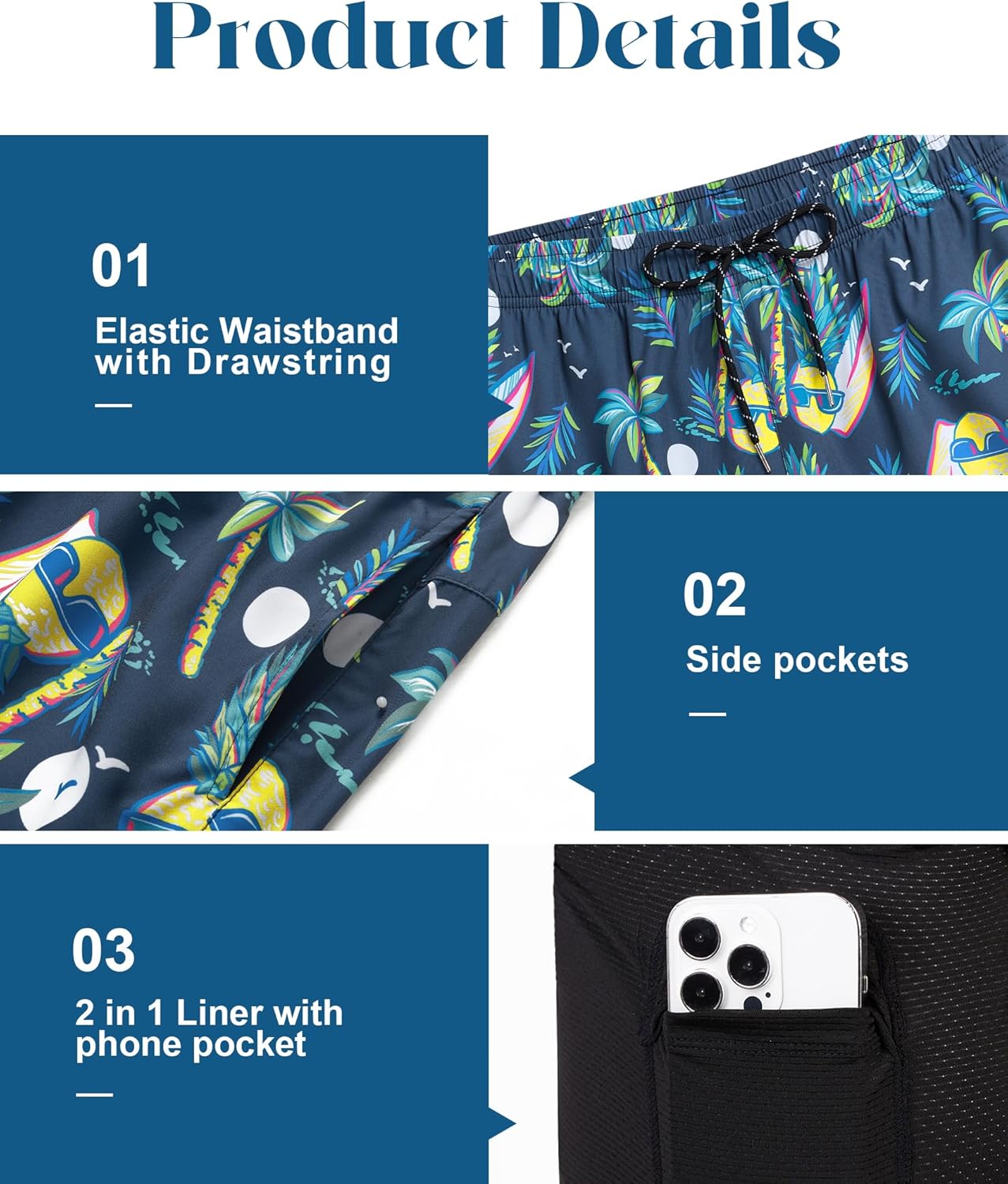 Herren Badehose mit Innenfutter Badeshorts schnelltrocknend Badeanzüge mit Taschen - Bild 88 von 138