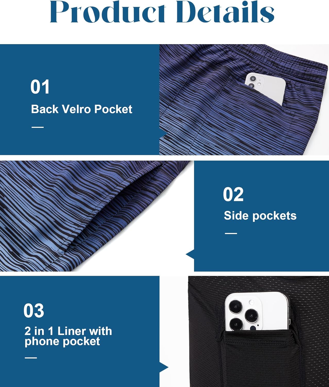 Herren Badehose mit Innenfutter Badeshorts schnelltrocknend Badeanzüge mit Taschen - Bild 104 von 138