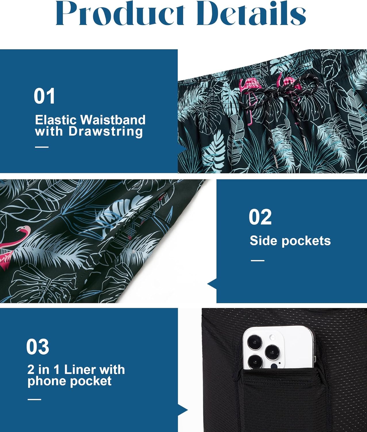 Herren Badehose mit Innenfutter Badeshorts schnelltrocknend Badeanzüge mit Taschen - Bild 108 von 138