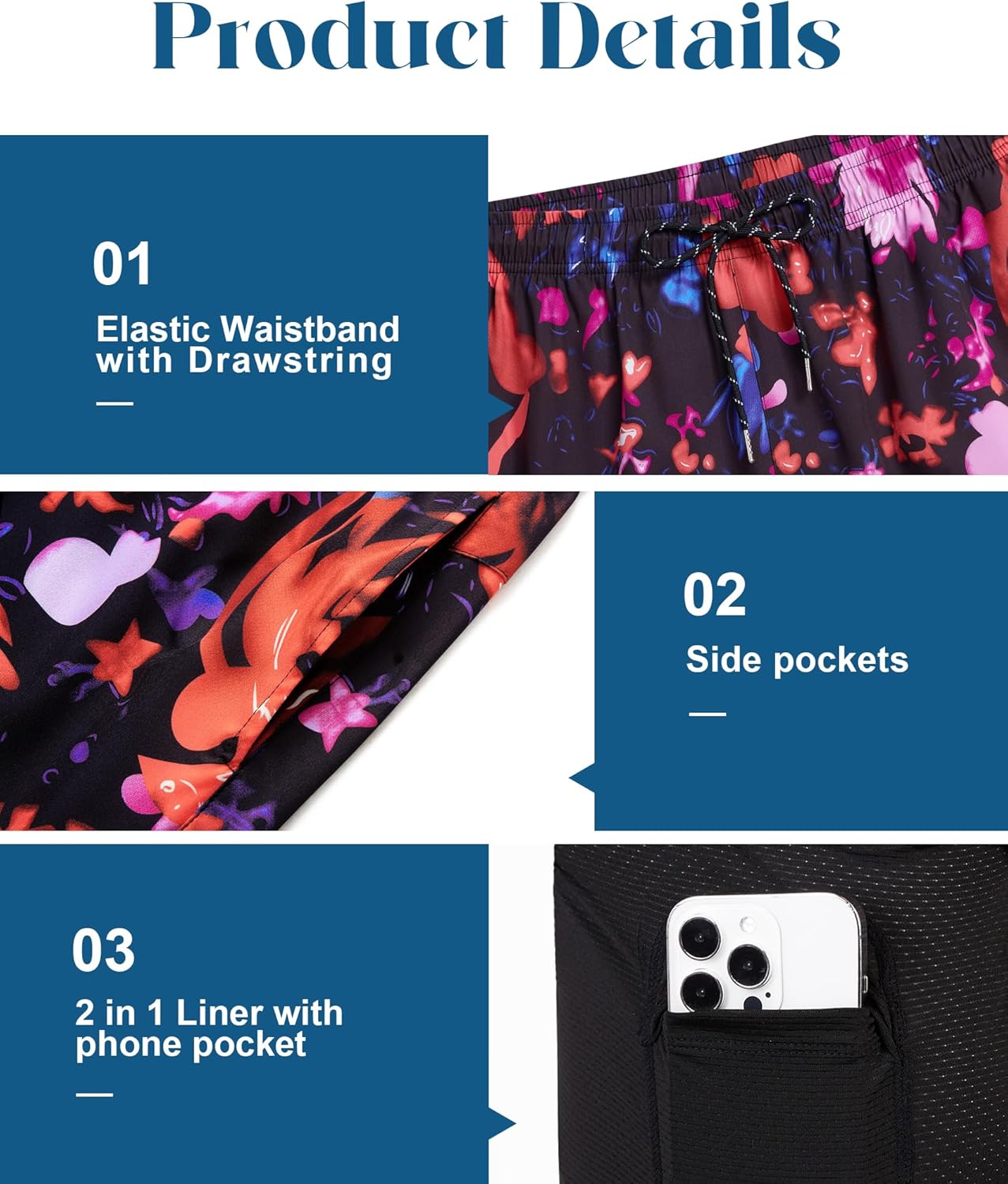 Herren Badehose mit Innenfutter Badeshorts schnelltrocknend Badeanzüge mit Taschen - Bild 116 von 138