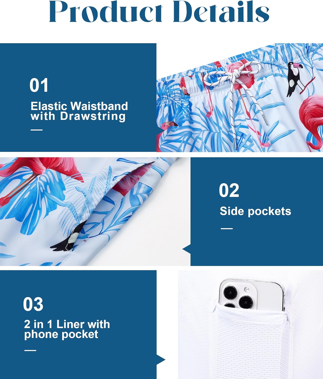 Herren Badehose mit Innenfutter Badeshorts schnelltrocknend Badeanzüge mit Taschen - Bild 128 von 138