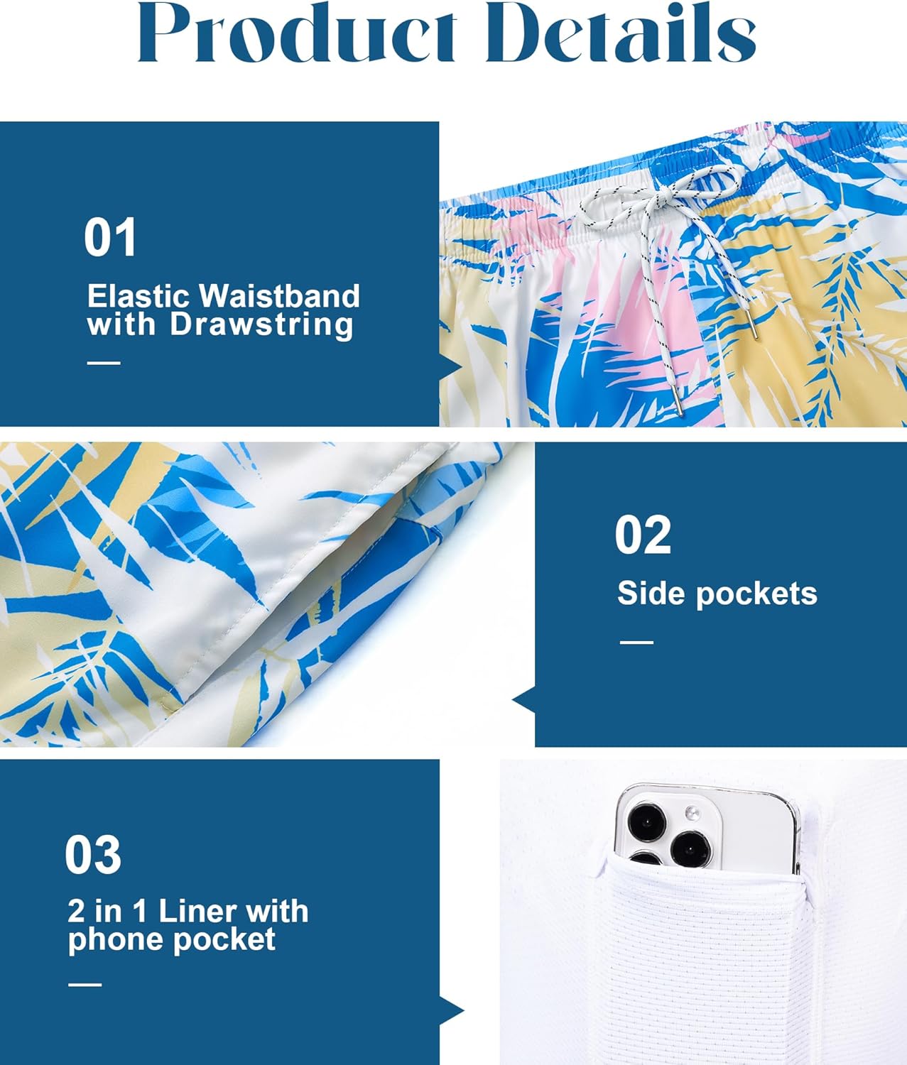 Herren Badehose mit Innenfutter Badeshorts schnelltrocknend Badeanzüge mit Taschen - Bild 136 von 138