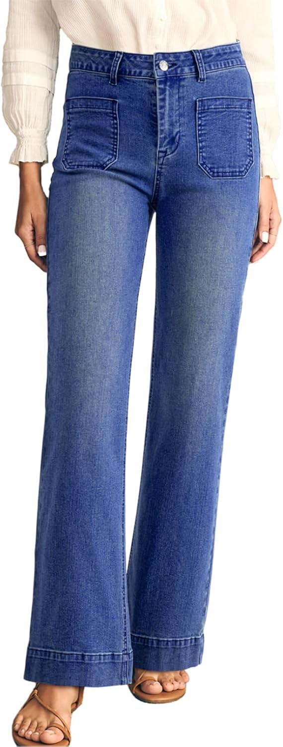 Damen High Waist Wide Leg Jeans Stretchy Straight Leg Denim Hose mit Tasche - Bild 30 von 80
