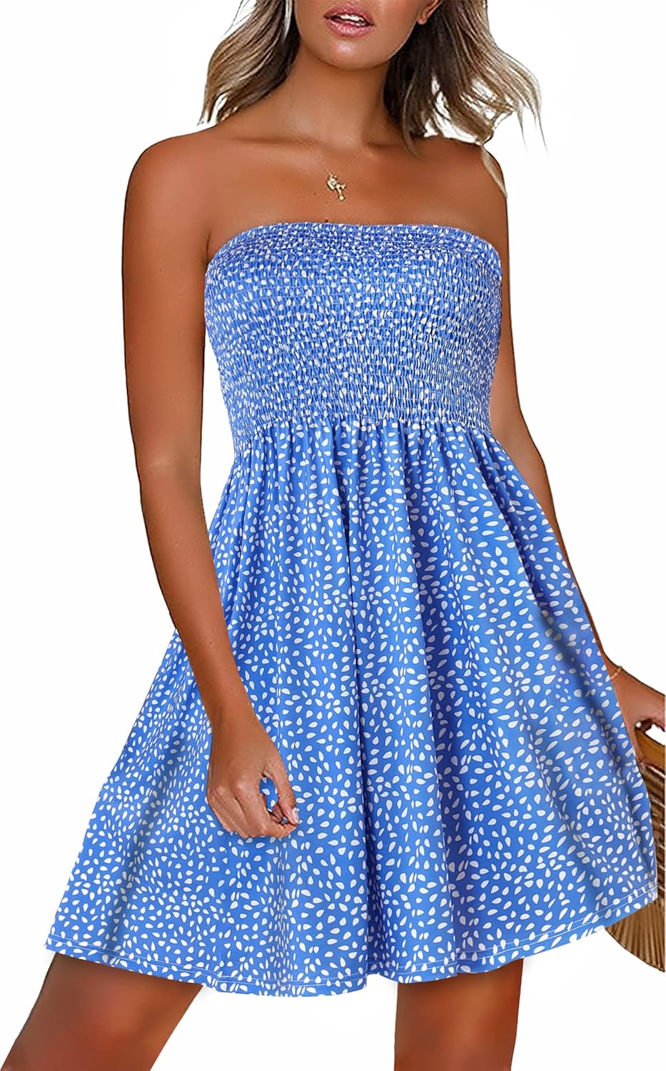 Summer Dresses for Women Beach Cover Ups Strapless Boho Floral Print Sundress - Picture 32 of 248