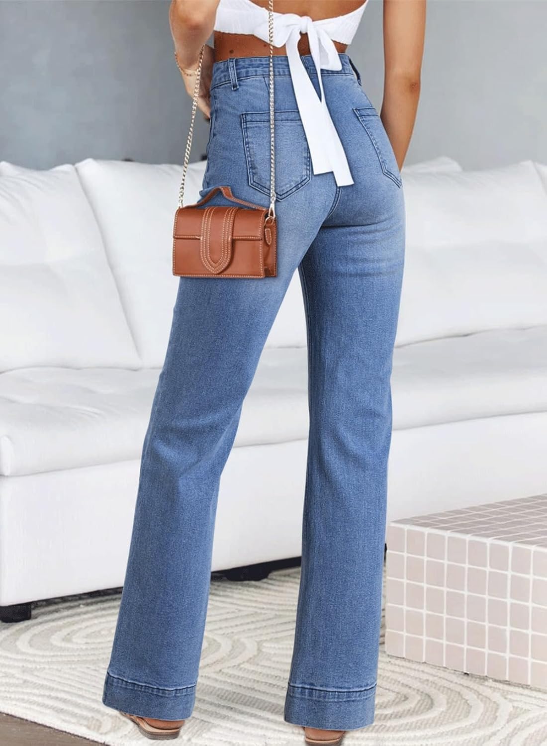 Damen High Waist Wide Leg Jeans Stretchy Straight Leg Denim Hose mit Tasche - Bild 26 von 80