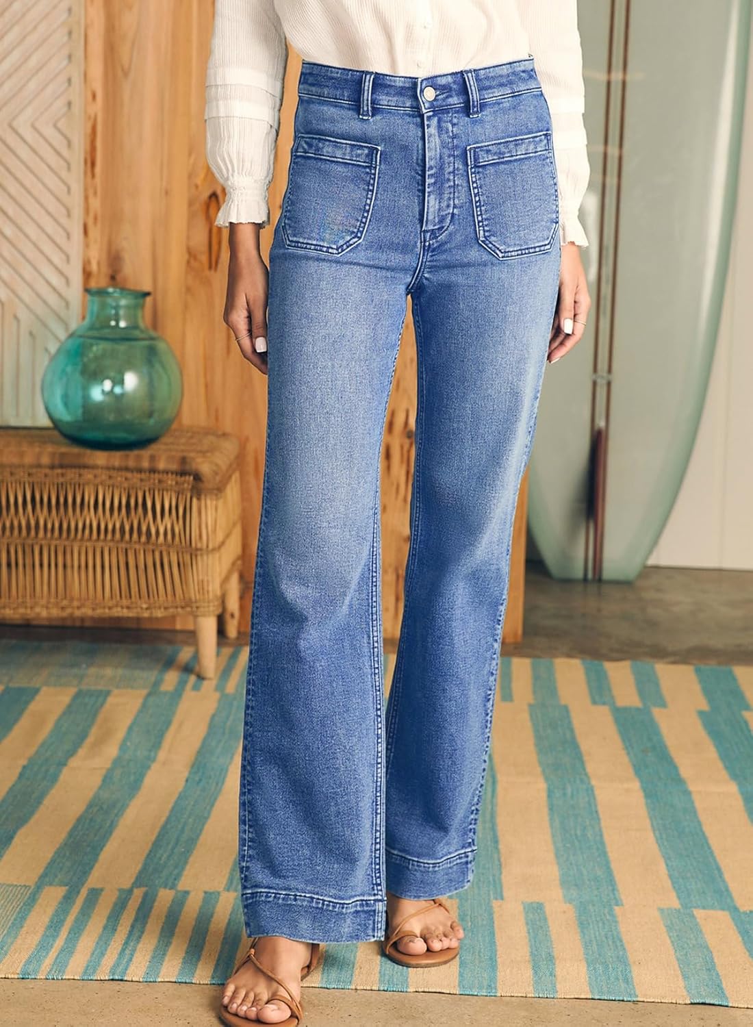 Damen High Waist Wide Leg Jeans Stretchy Straight Leg Denim Hose mit Tasche - Bild 27 von 80