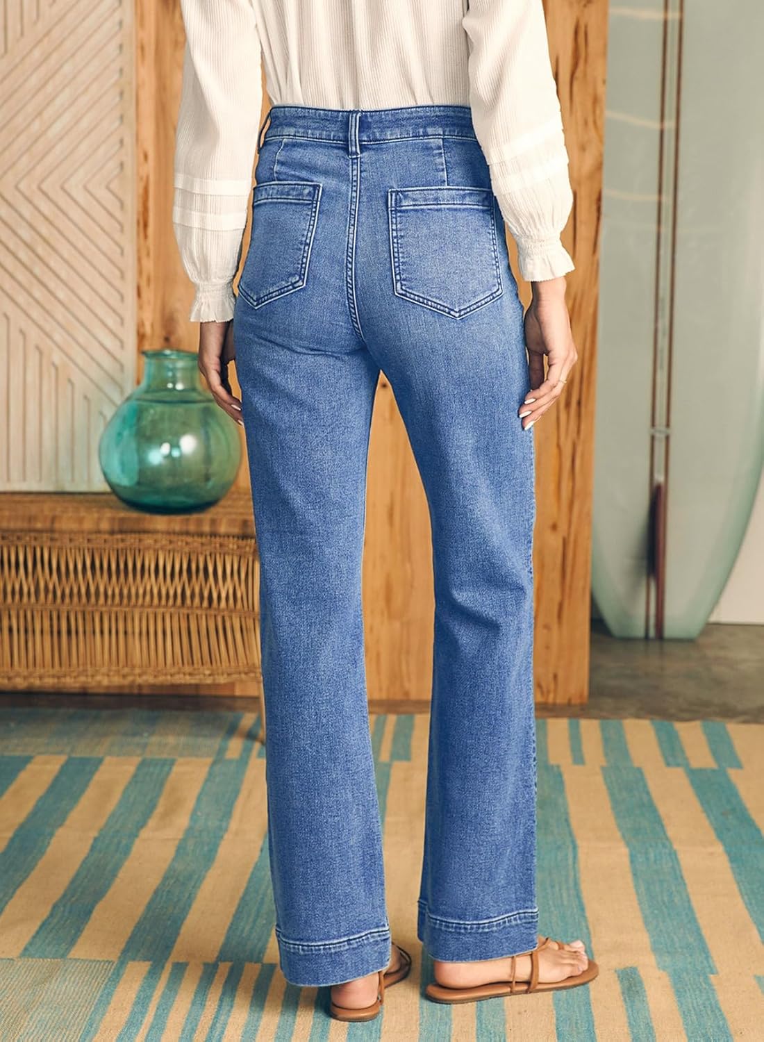 Damen High Waist Wide Leg Jeans Stretchy Straight Leg Denim Hose mit Tasche - Bild 28 von 80