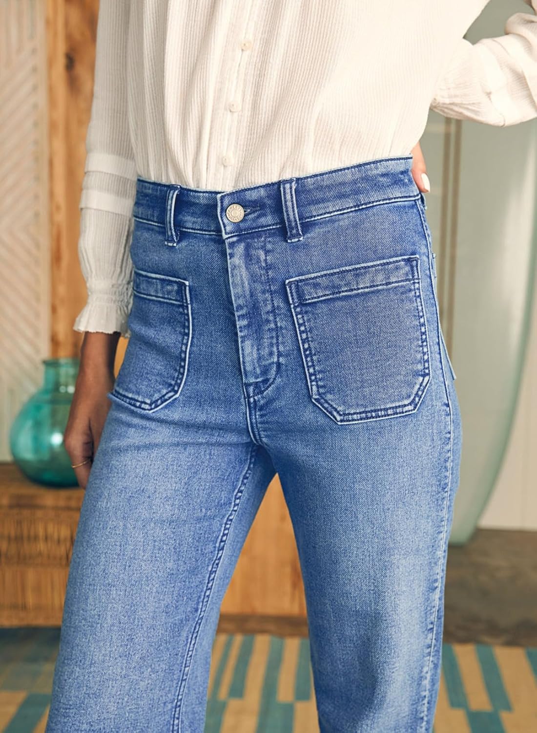 Damen High Waist Wide Leg Jeans Stretchy Straight Leg Denim Hose mit Tasche - Bild 29 von 80