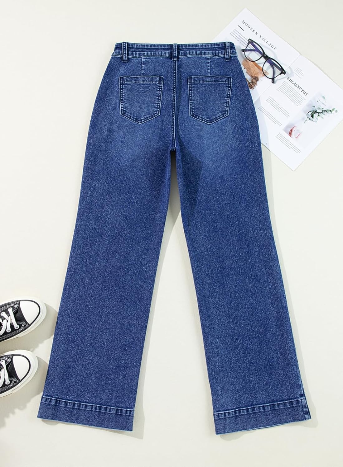 Damen High Waist Wide Leg Jeans Stretchy Straight Leg Denim Hose mit Tasche - Bild 33 von 80