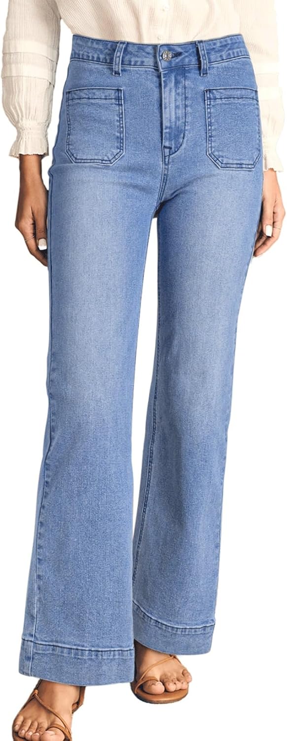 Damen High Waist Wide Leg Jeans Stretchy Straight Leg Denim Hose mit Tasche - Bild 34 von 80