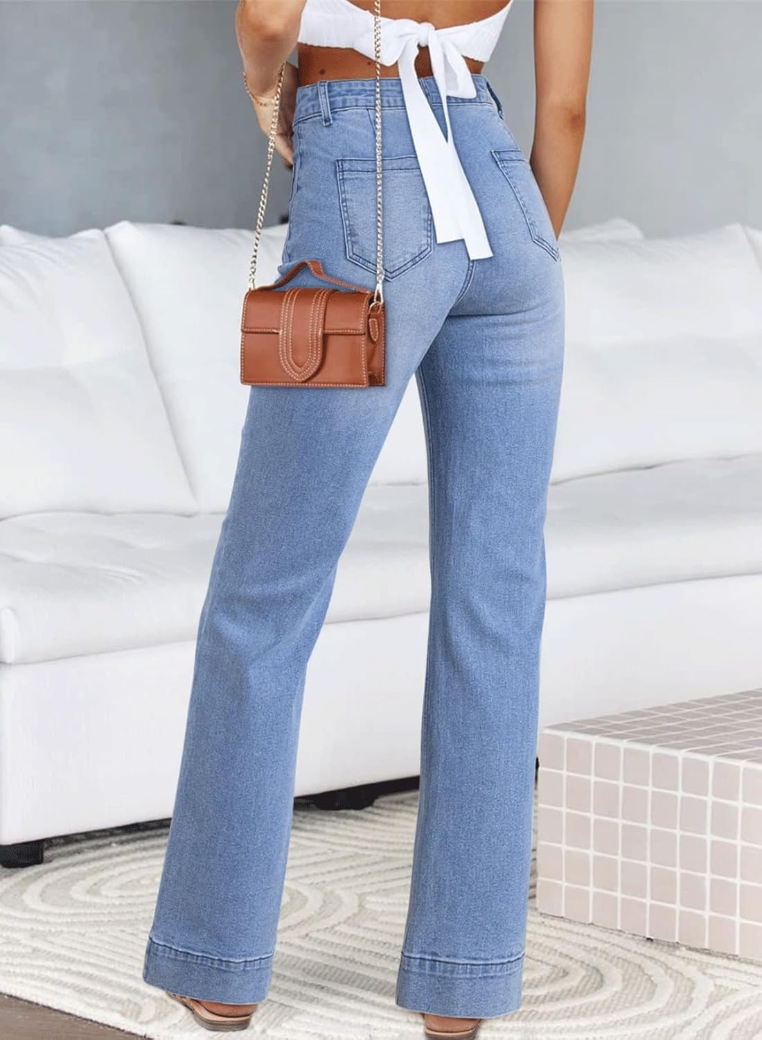 Damen High Waist Wide Leg Jeans Stretchy Straight Leg Denim Hose mit Tasche - Bild 35 von 80