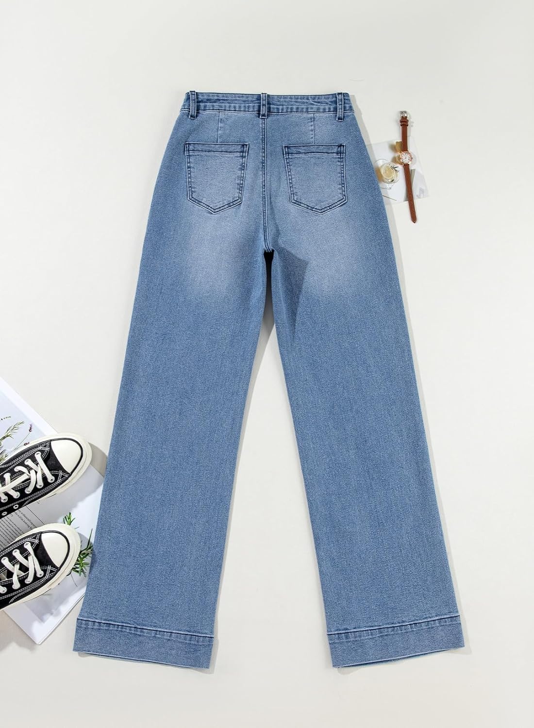 Damen High Waist Wide Leg Jeans Stretchy Straight Leg Denim Hose mit Tasche - Bild 37 von 80