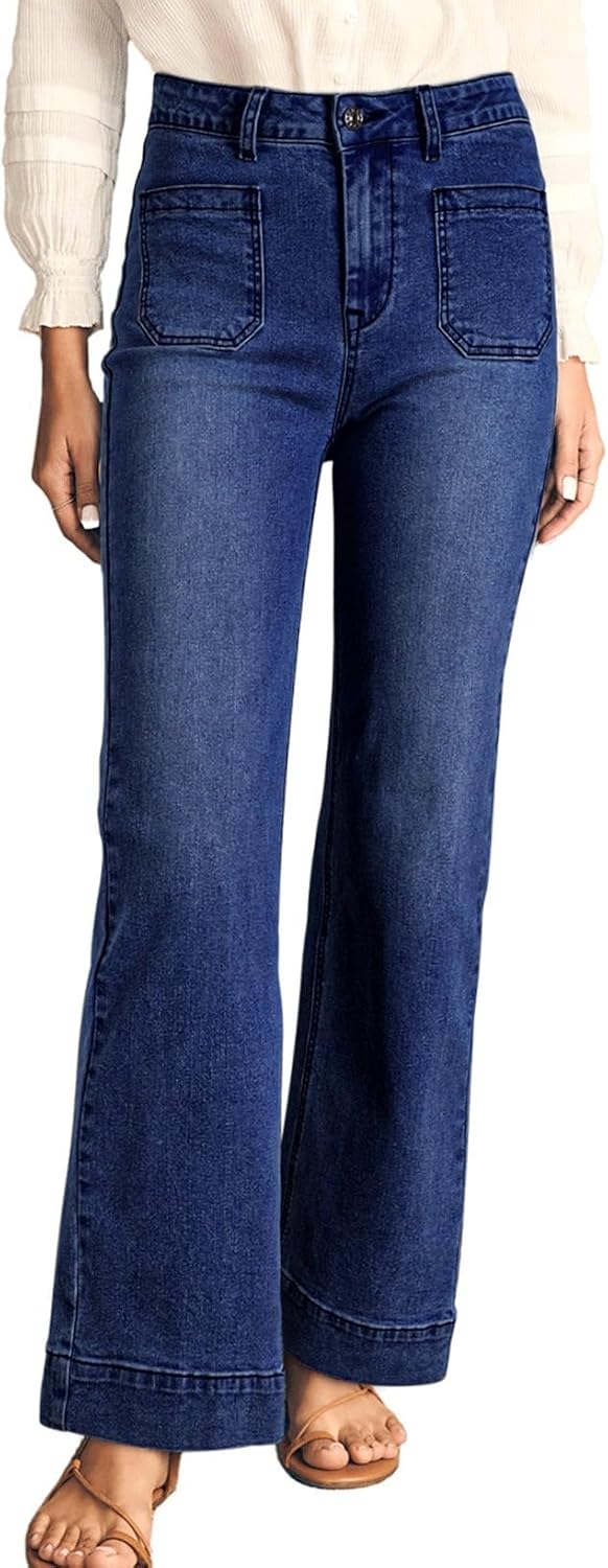 Damen High Waist Wide Leg Jeans Stretchy Straight Leg Denim Hose mit Tasche - Bild 38 von 80