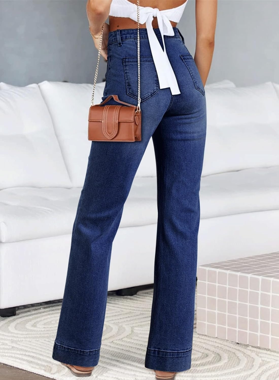 Damen High Waist Wide Leg Jeans Stretchy Straight Leg Denim Hose mit Tasche - Bild 39 von 80