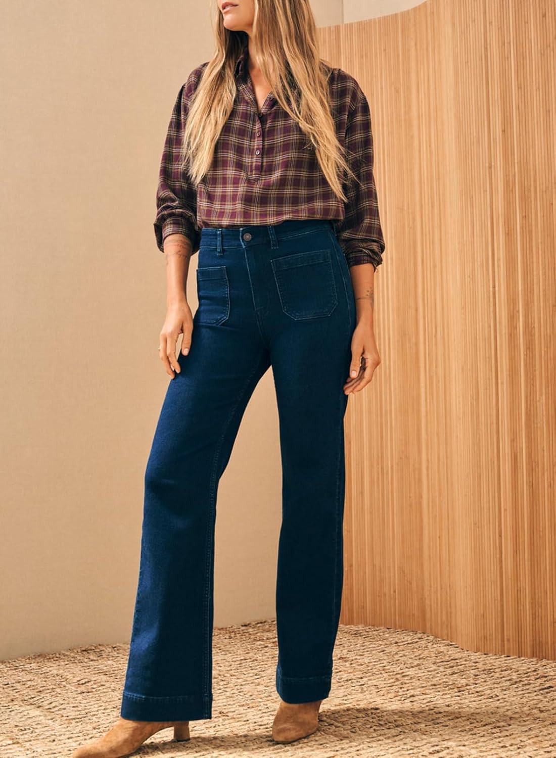 Damen High Waist Wide Leg Jeans Stretchy Straight Leg Denim Hose mit Tasche - Bild 40 von 80